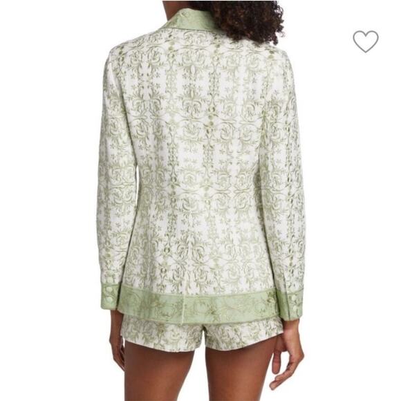 Alice + Olivia Macey Embroidered Cotton Linen Blazer Republic Geo Green Size 2 - Picture 12 of 16